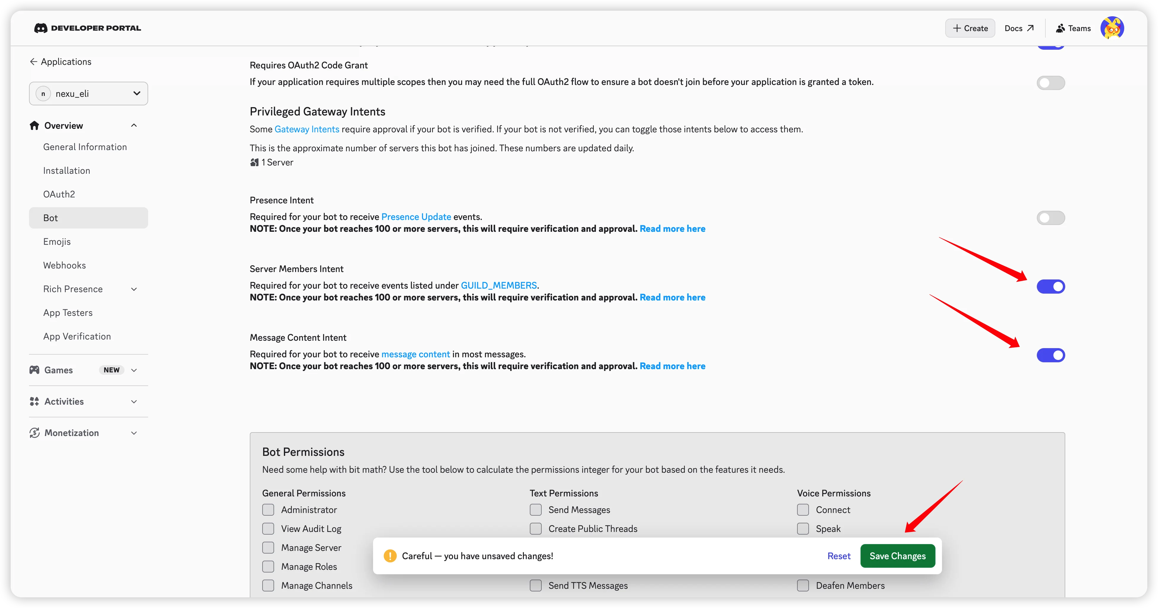 Enable Message Content Intent